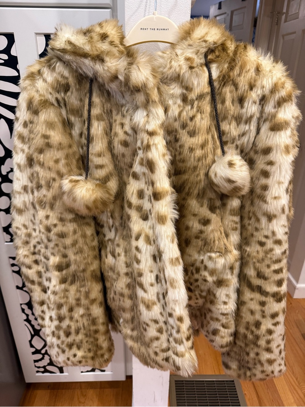 ASOS Leopard-Print Faux Fur Hooded coat with pom poms